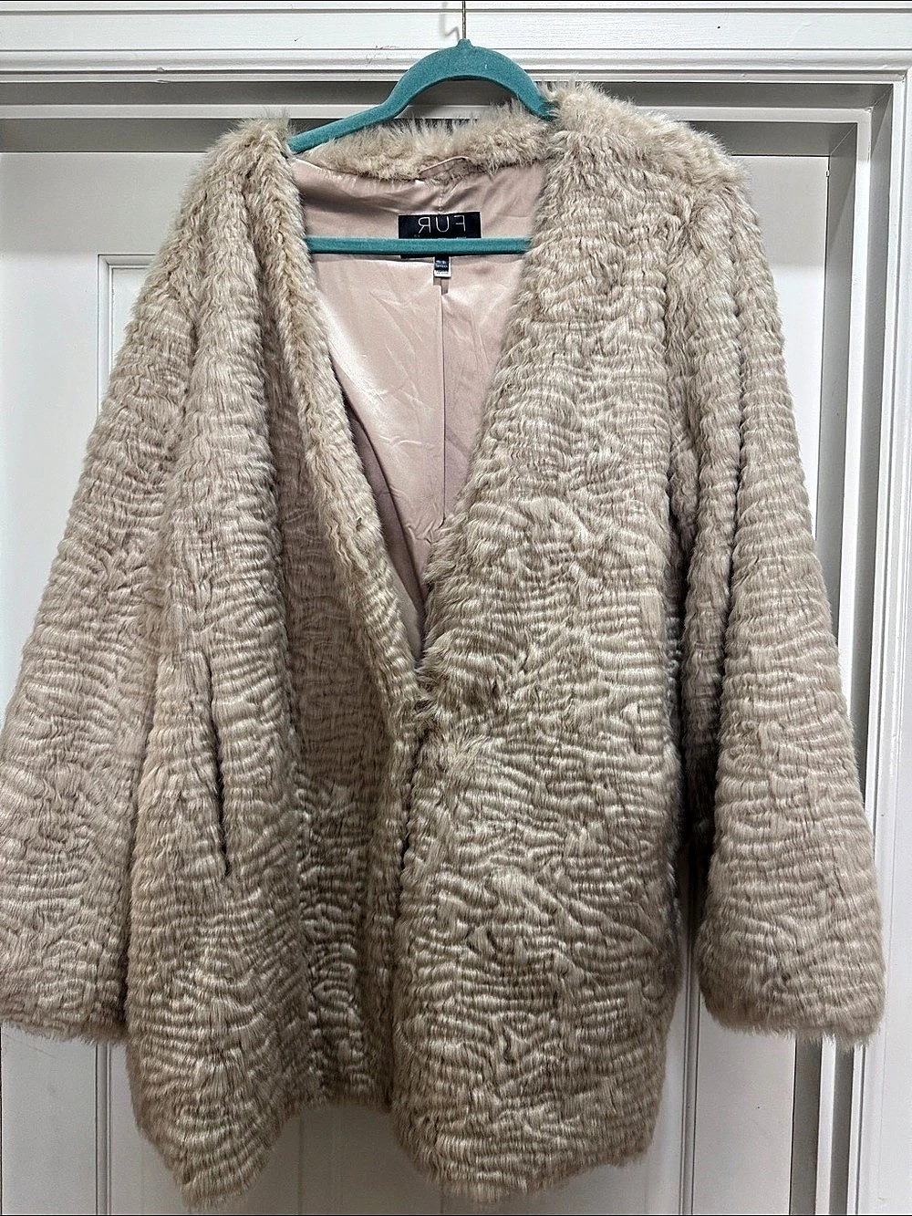 Faux Fur Coat Teddy Jacket in Cream Size 3X Like New